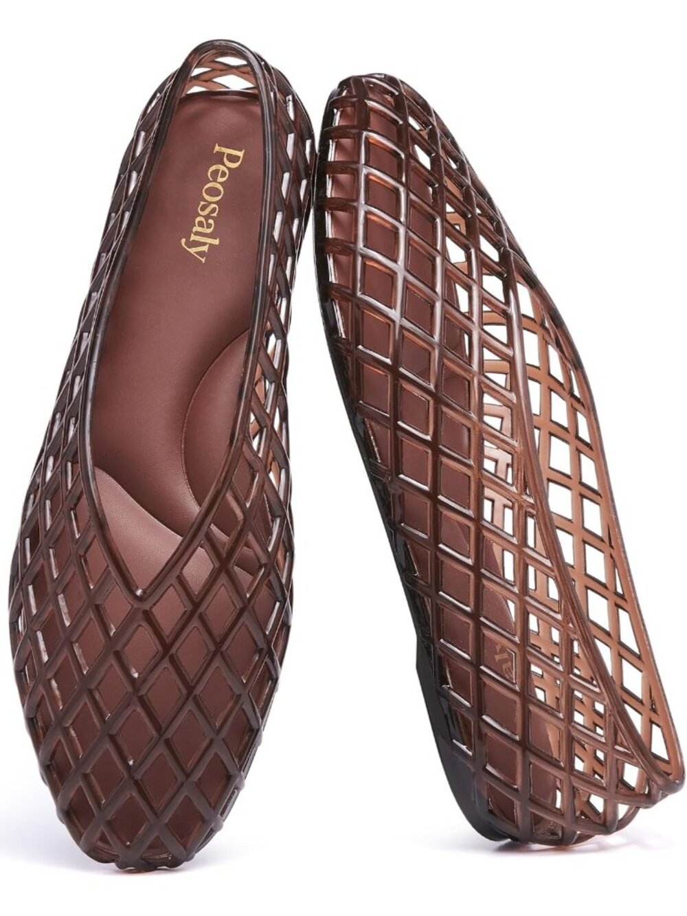 Women's Brown Comfortable Slip On Pointed Toe Jelly Flats Casual Shoes